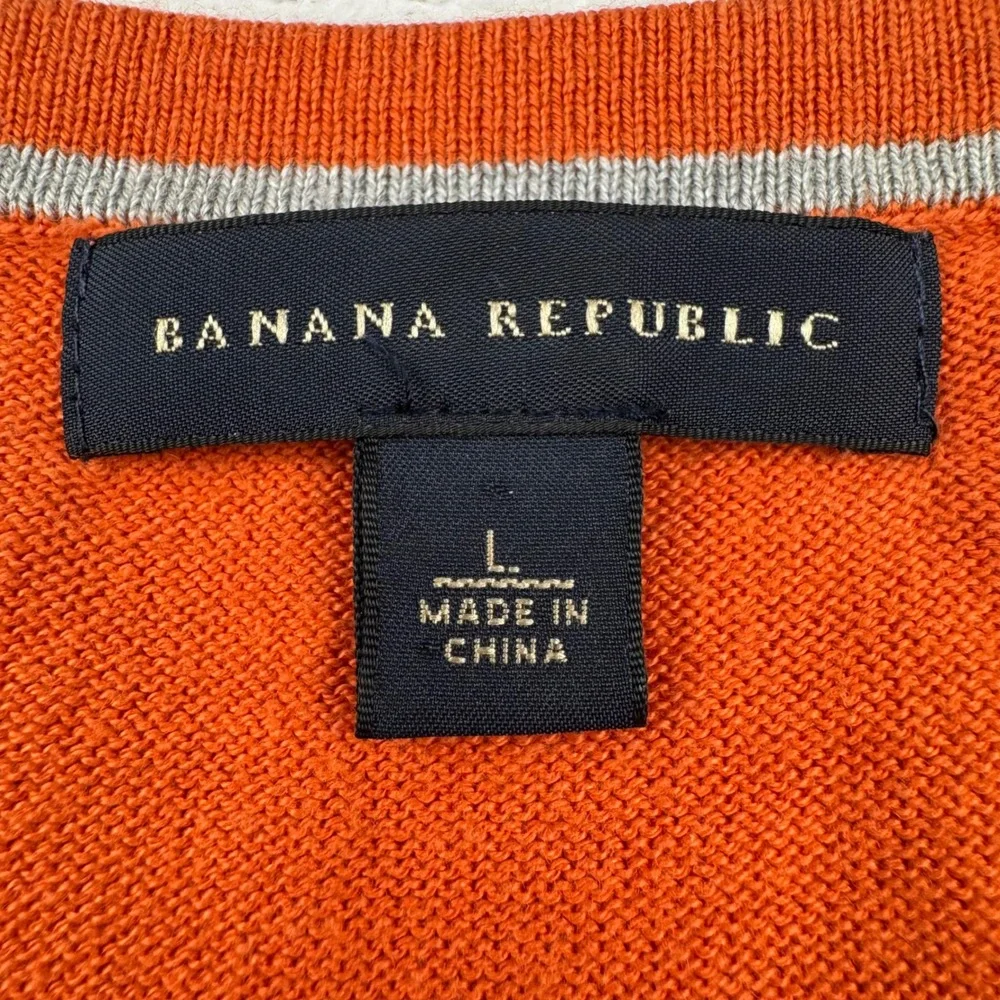 Banana Republic Cashmere Silk Sweater Mens Large Orange Argyle V-Neck 626345